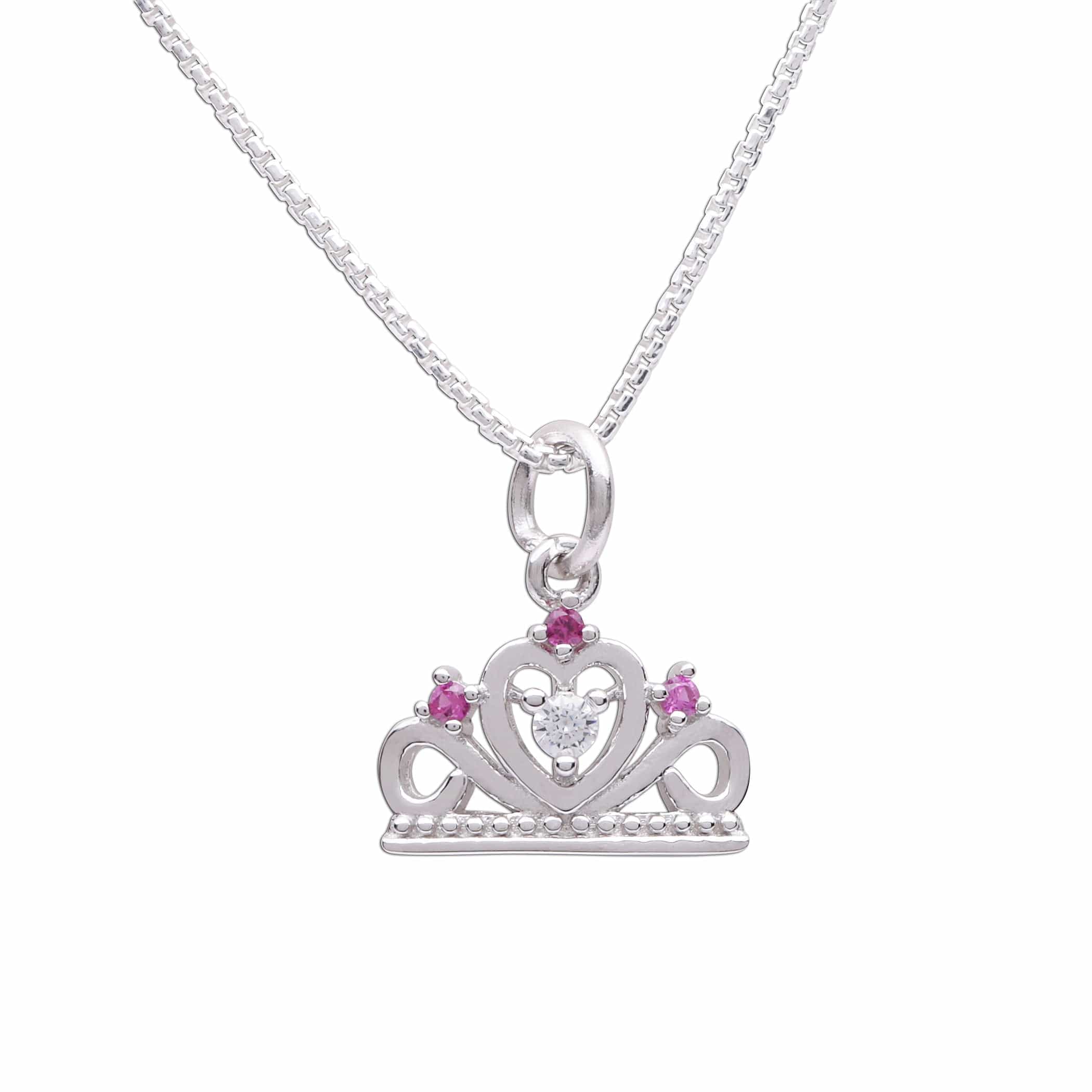 sterling silver girls pink cubic zirconia tiara necklace 