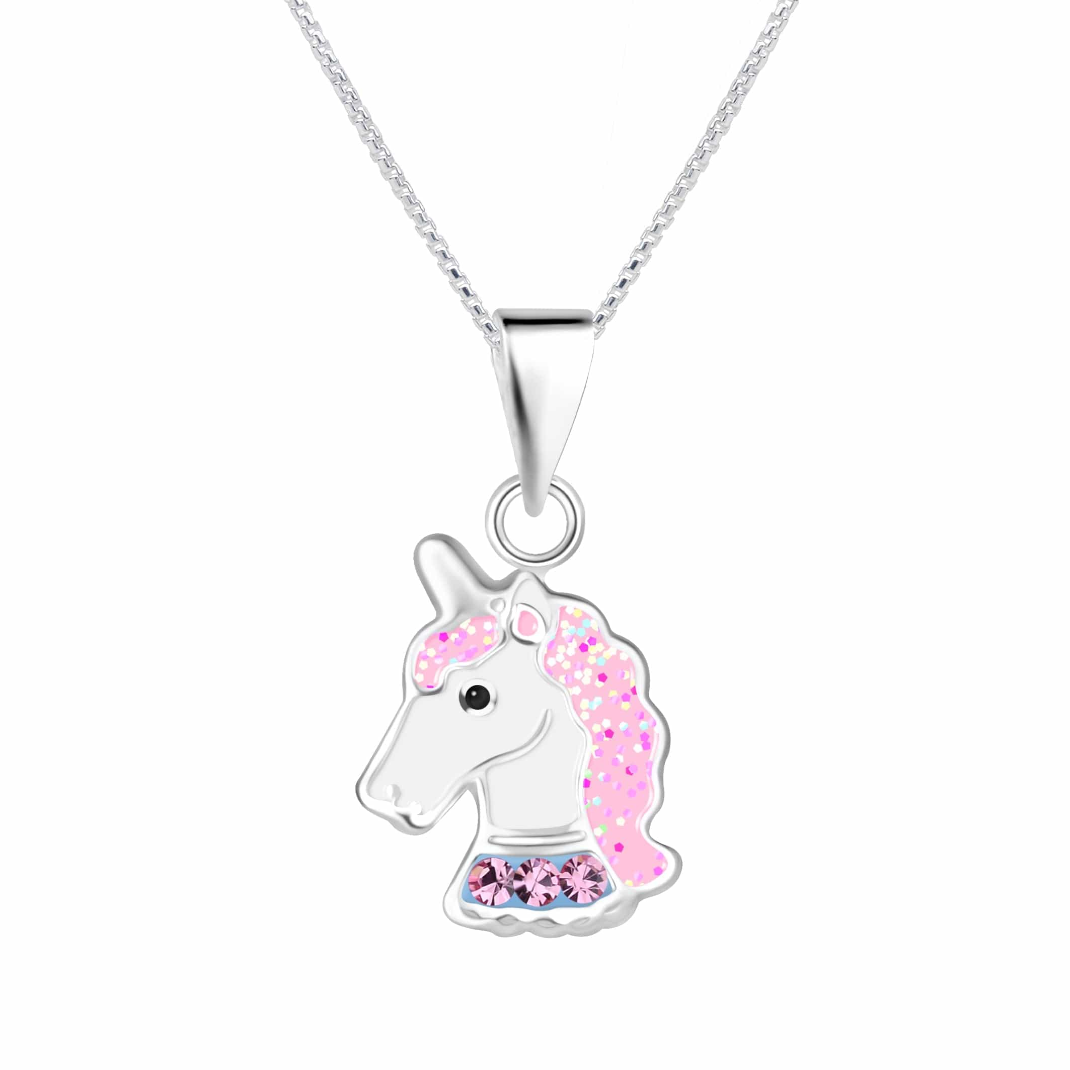 sterling silver pink unicorn necklace for girls