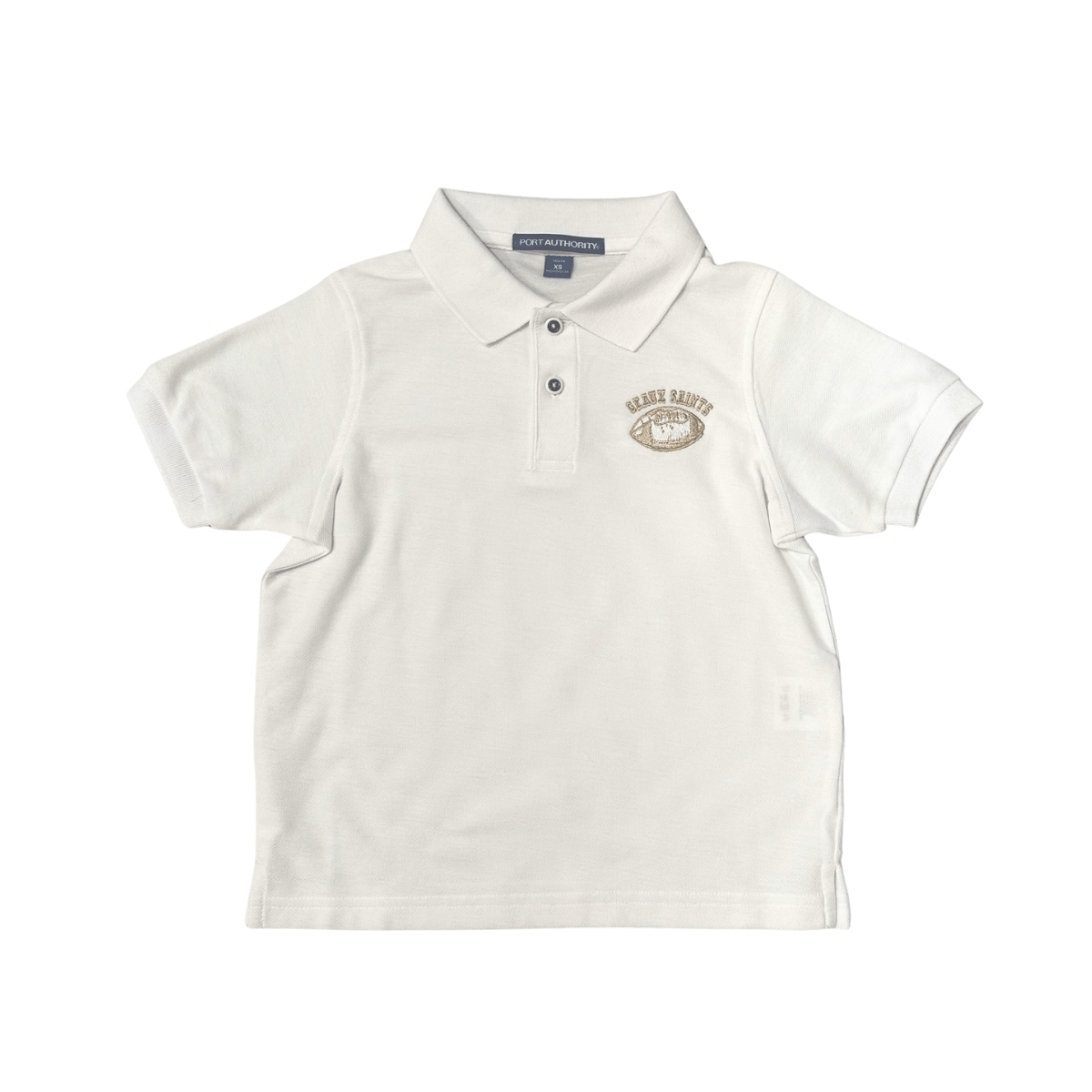 Whereable Art Geaux Saints Youth Short Sleeve Polo in White - Little Miss Muffin Children & Home