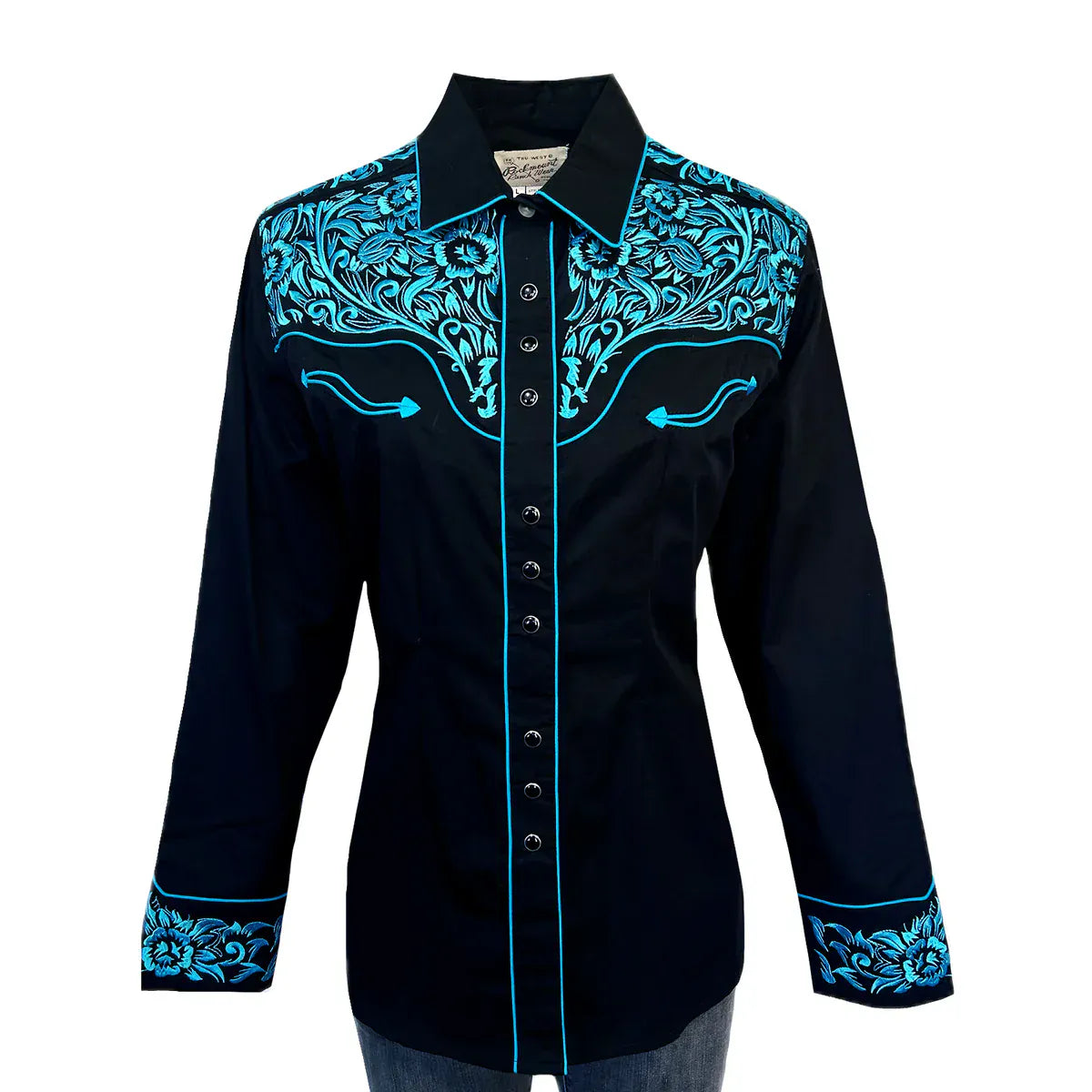 Rockmount Ranch Wear Women's Vintage Black & Turquoise Tooling Embroidered Western Shirt - Little Miss Muffin Children & Home