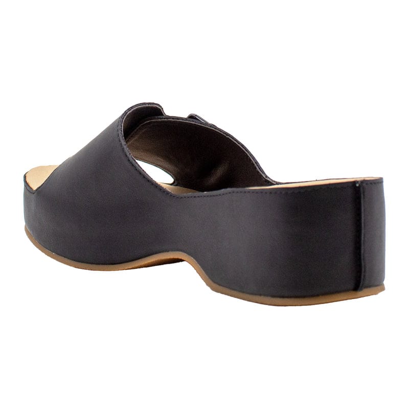 Black Bertha Faux Leather Slide Sandal with Tortoise Shell Buckle