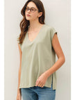 Bamboo Cotton Blend V-Neck Buttery French Terry Top