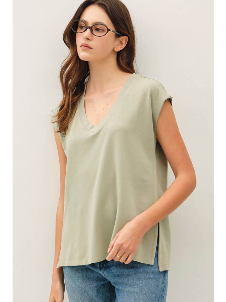 Bamboo Cotton Blend V-Neck Buttery French Terry Top
