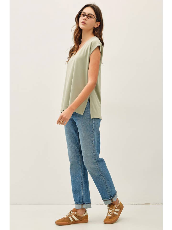 Bamboo Cotton Blend V-Neck Buttery French Terry Top
