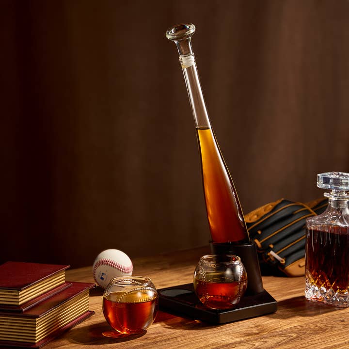 Baseball Bat Whiskey Decanter Set with 2 Baseball Glasses