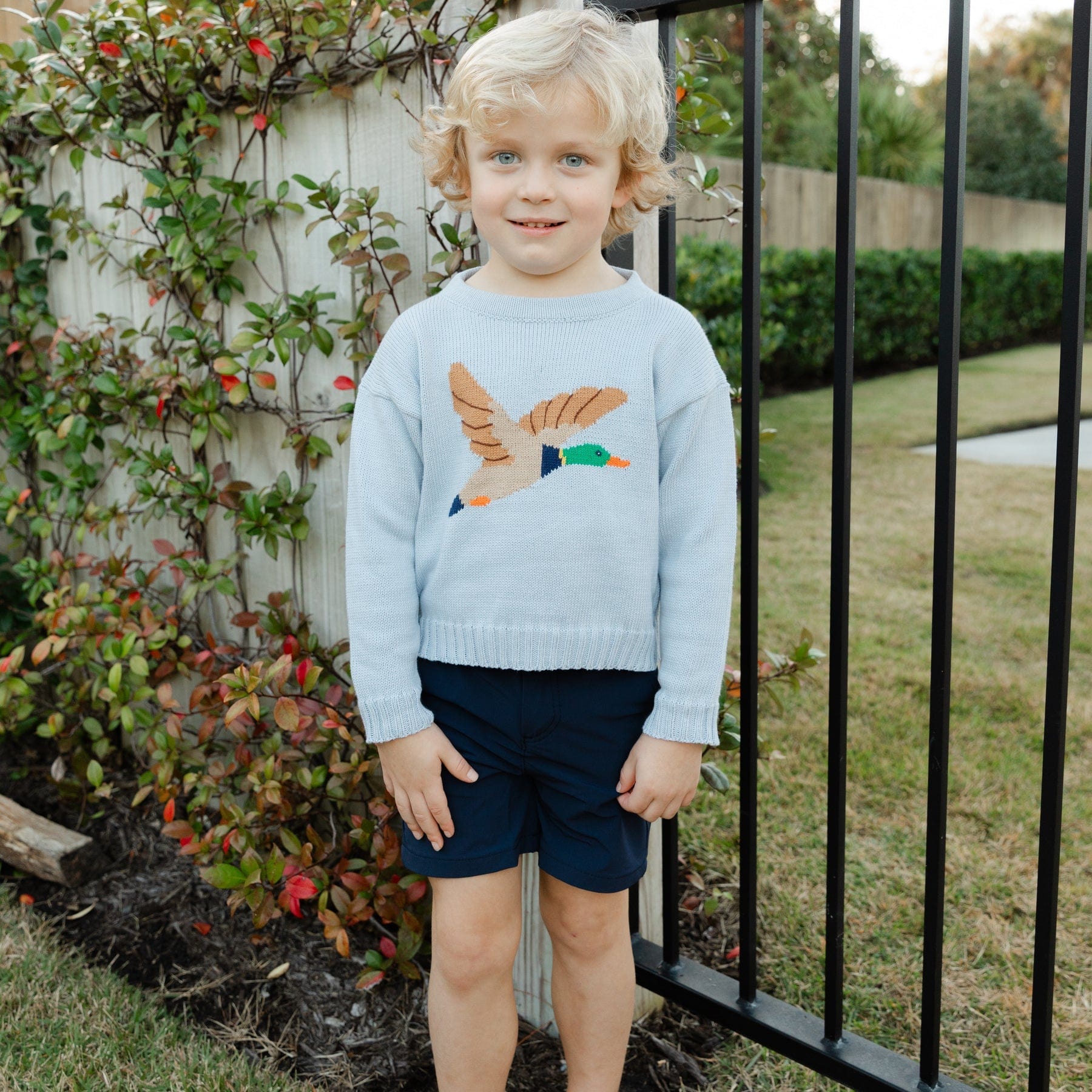 Bailey Boys Crew Neck Duck Sweater in Grey - Little Miss Muffin Children & Home