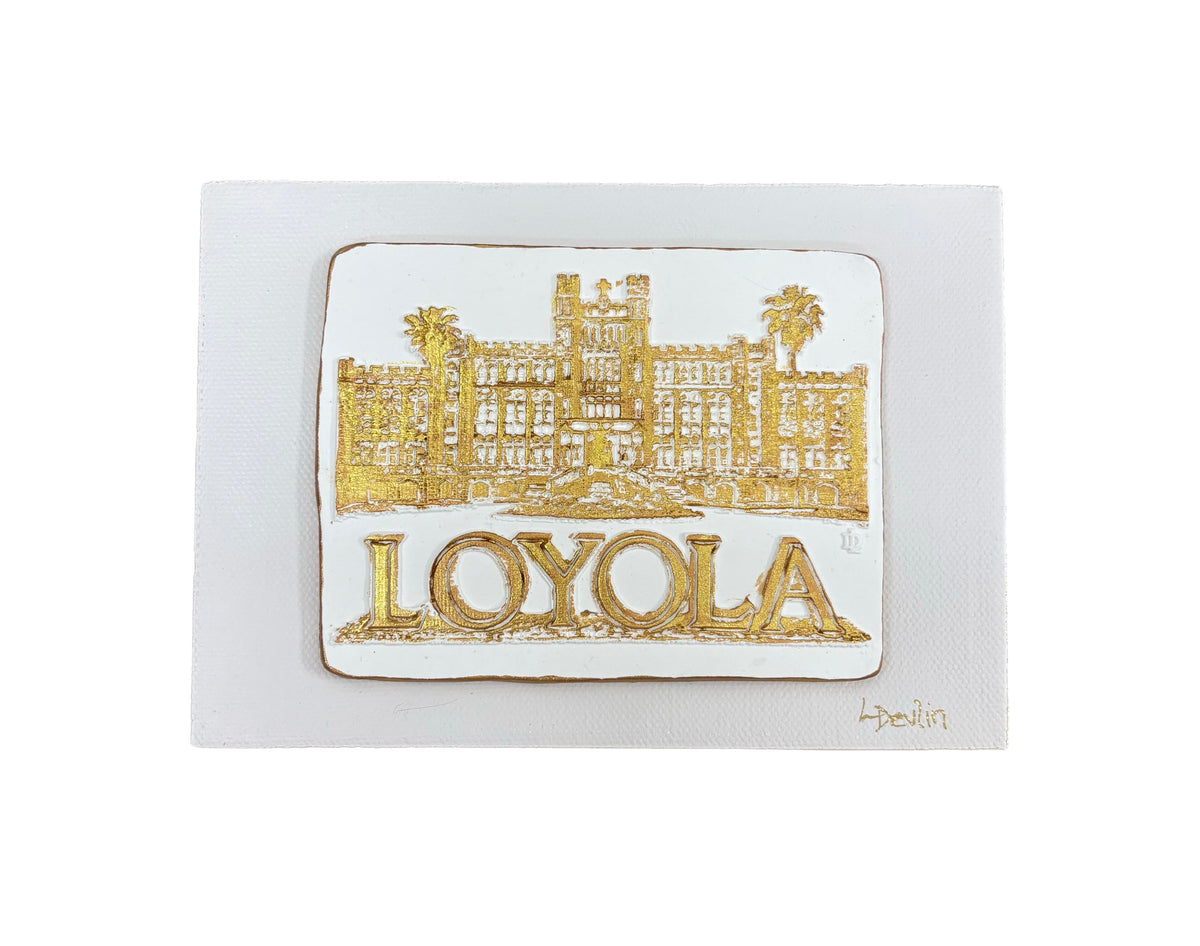 Loyola Clay Artwork on Canvas | New Orleans Wall Art Loyola University New Orleans Inspired Design by Lisa Devlin