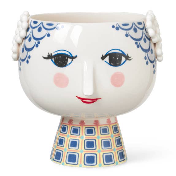 Bjørn Wiinblad Eva Blue 8.3" 3D Flower Pot On Short Base