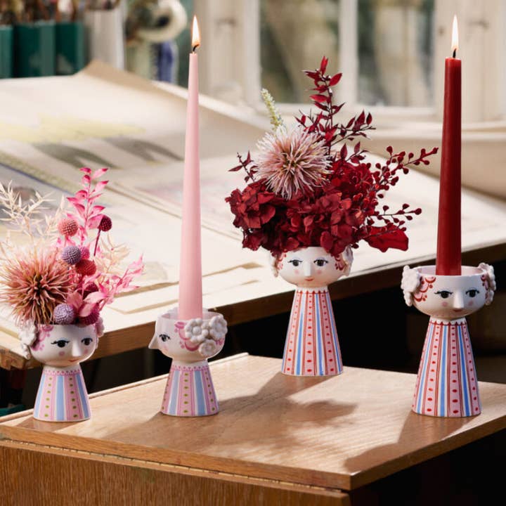 Bjørn Wiinblad Eva Dusty Red 5.5" Ceramic 3D Candle Holder