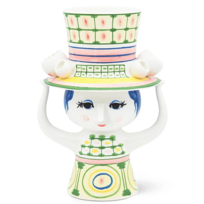 Bjørn Wiinblad Lady with Hat Green Hand-Painted Flower Vase