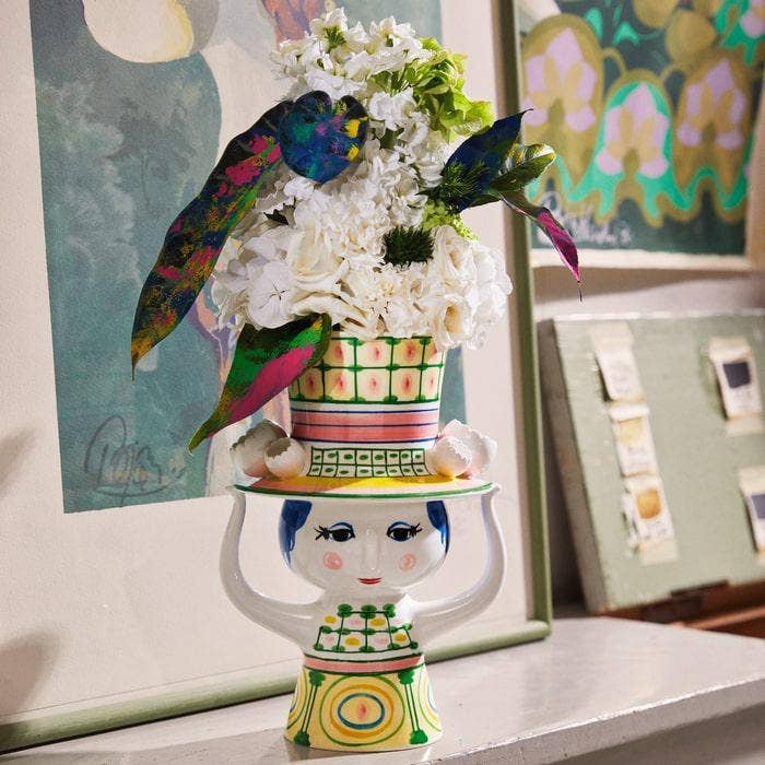 Bjørn Wiinblad Lady with Hat Green Hand-Painted Flower Vase