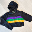 Black Chest Stripe Cropped Pullover Hoodie