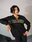 Black Mardi Gras Adult Sequin Chest Stripe 1/4 Zip Pullover