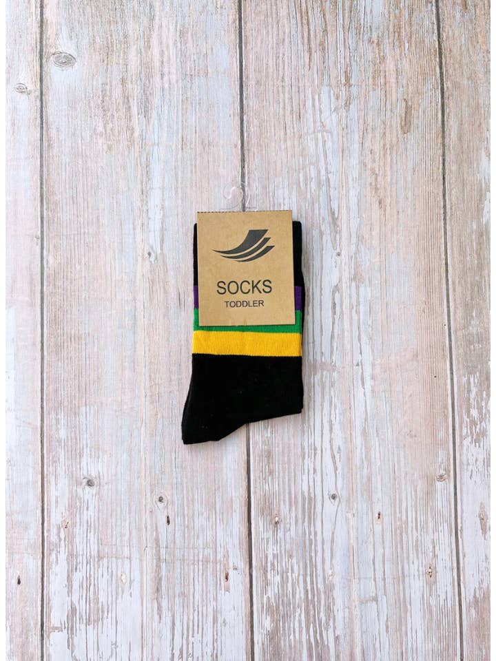 Black Mardi Gras Stripe Ribbed Infant Socks