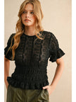 Black Short Sleeve Lace Blouse