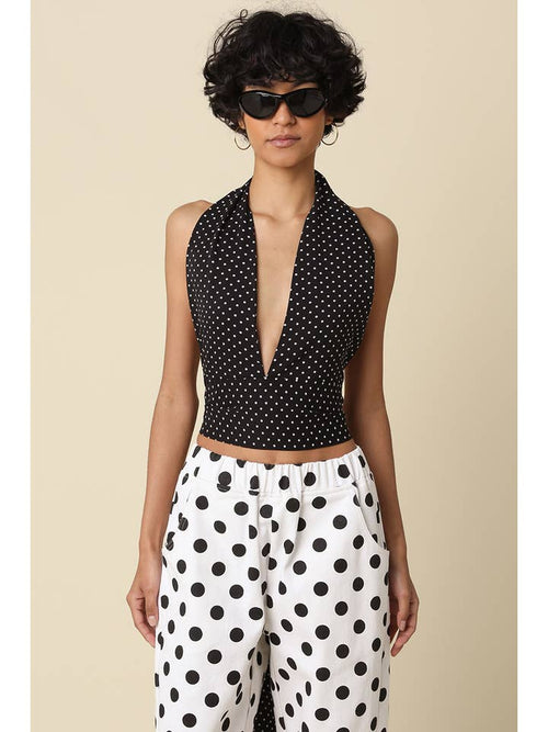 Black White Sera Polka Dot Halter Top
