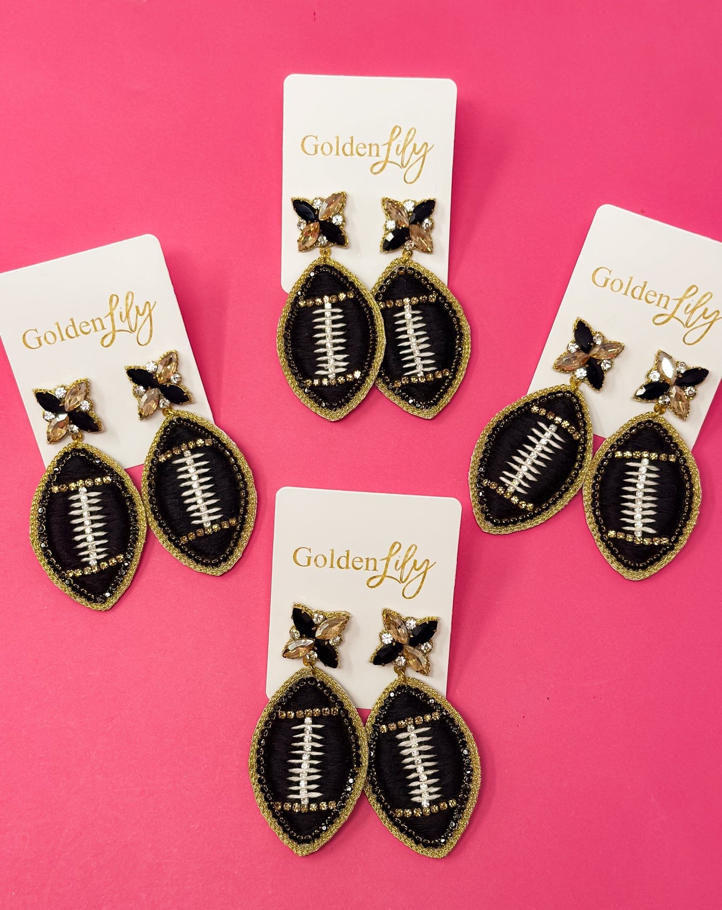 Golden Lily Black & Gold Football Dangle Earrings Thread - Little Miss Muffin Children & Home