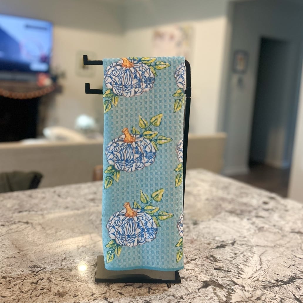 Blue Magnolia Pumpkin Towel-Reversable