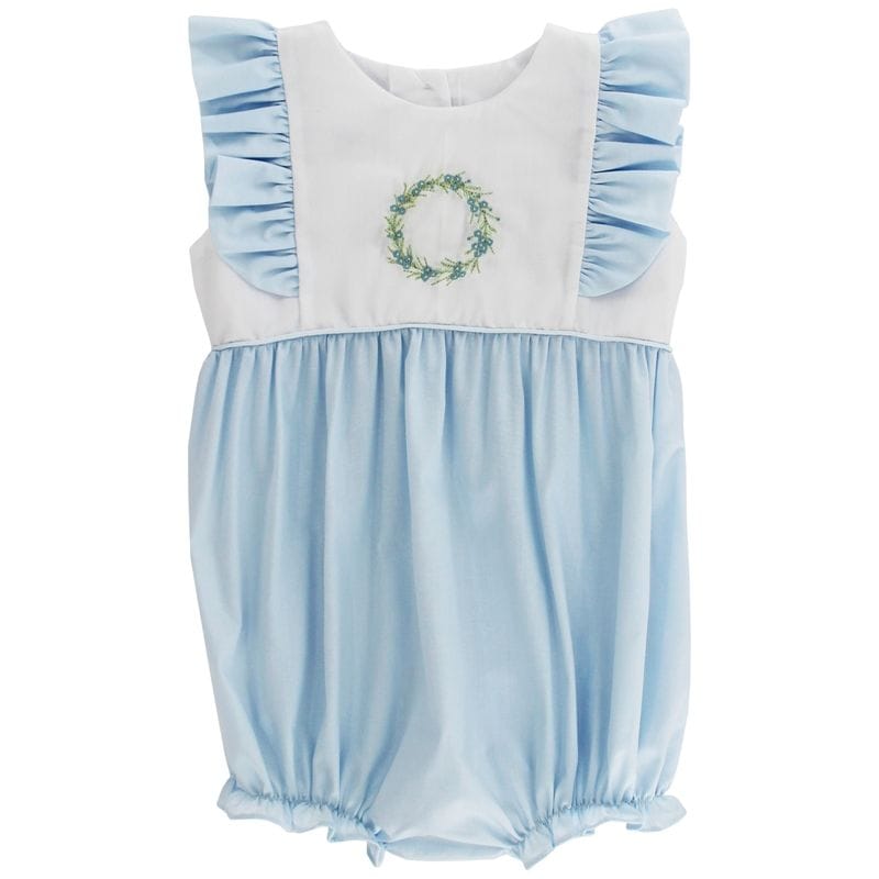 Blue Wreath Embroidered Girl's Short Bubble