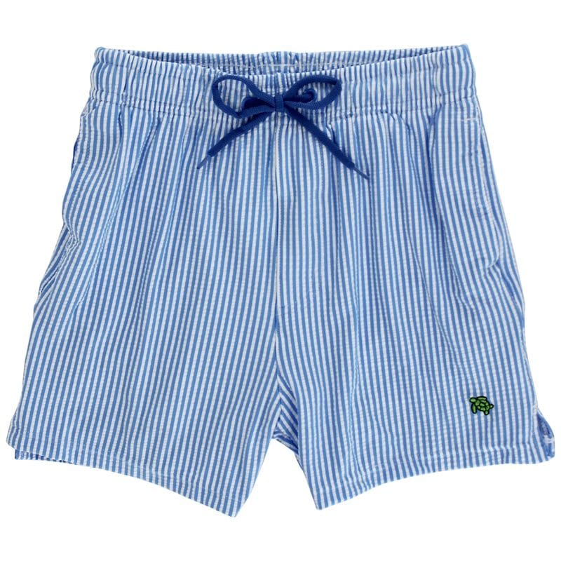 Bailey Boys Board Shorts in Blue Seersucker - Little Miss Muffin Children & Home