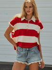 Bold Striped Dolman Sleeve Polo Shirt
