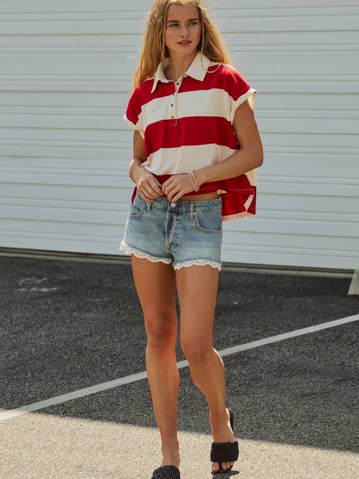 Bold Striped Dolman Sleeve Polo Shirt