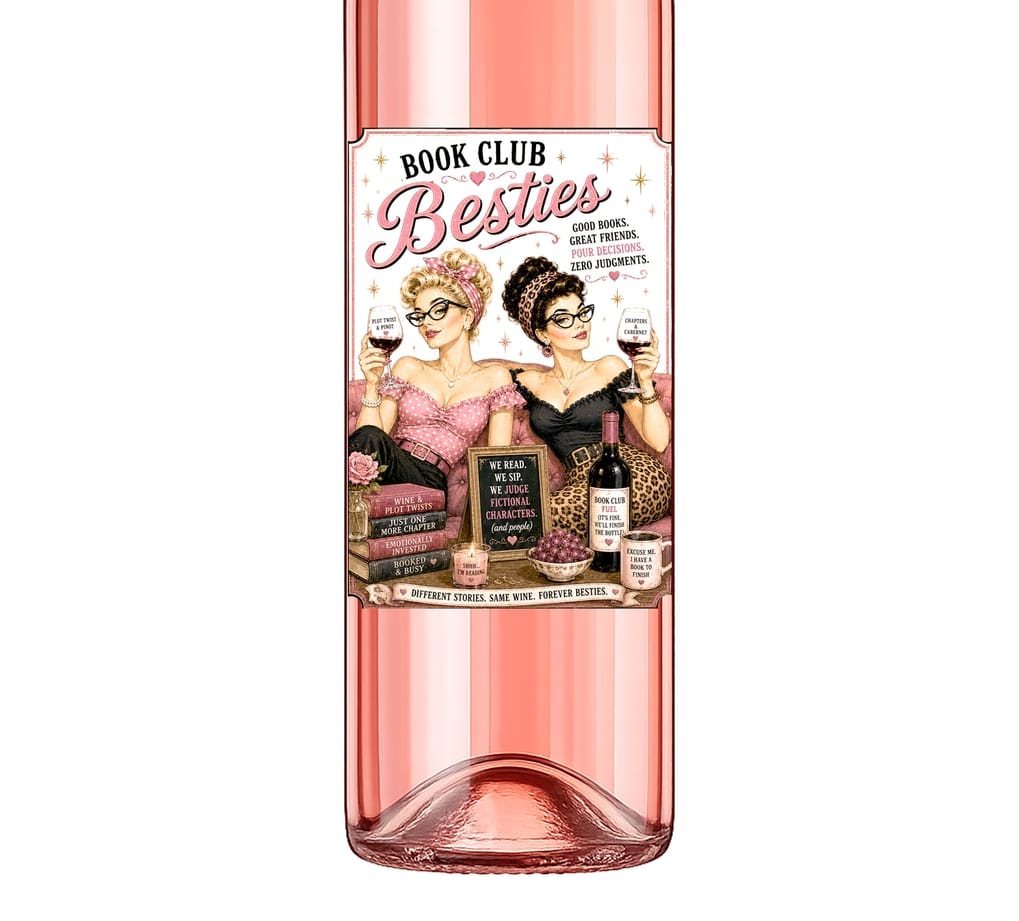 Sassy Vine Book Club Besties Wine Label