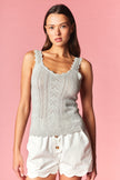 Bow Pointelle Knit Tank in Light Gray