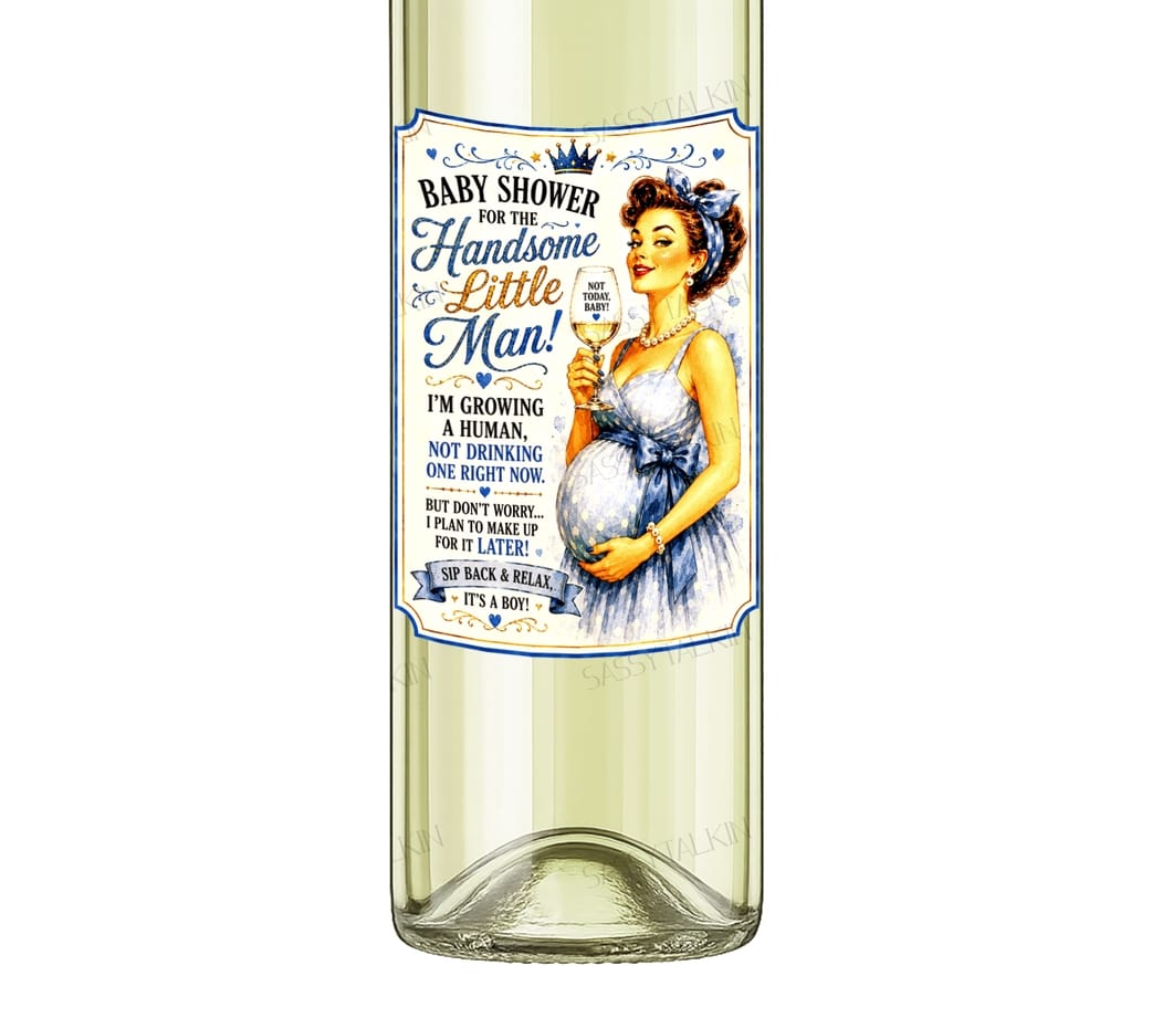 Sassy Vine Boy Baby Shower Wine Label