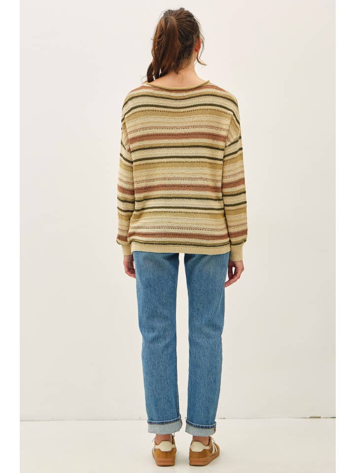 Breezy Knit Multi Striped Long Sleeve Sweater