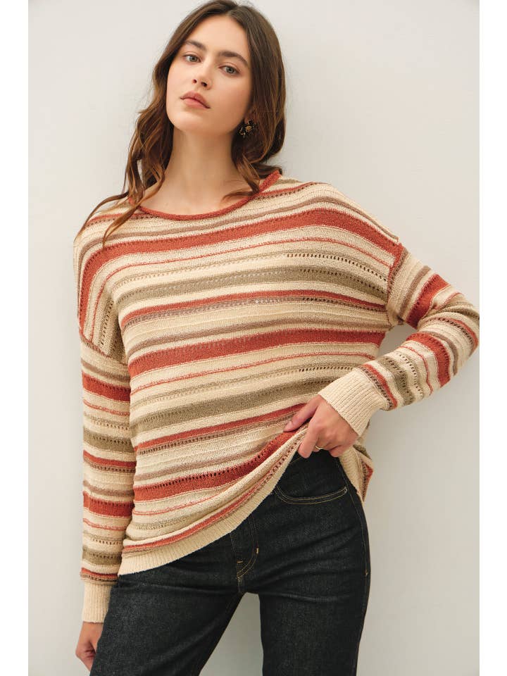 Breezy Knit Multi Striped Long Sleeve Sweater