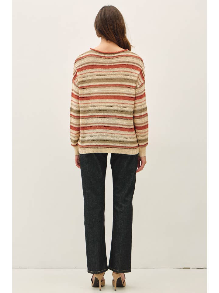Breezy Knit Multi Striped Long Sleeve Sweater
