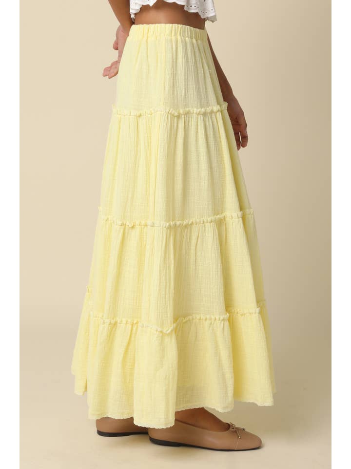 Brooke Tiered  Maxi Skirt in Butter