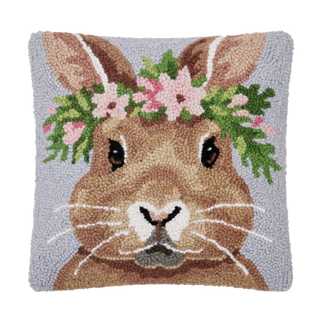 Bunny with Floral Crown Hook Pillow