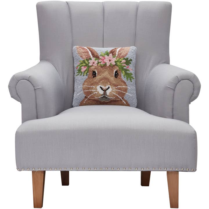 Bunny with Floral Crown Hook Pillow