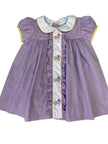 Lulu Bebe Molly LSU Tiger Embroidered Lavender Gingham Dress - Little Miss Muffin Children & Home