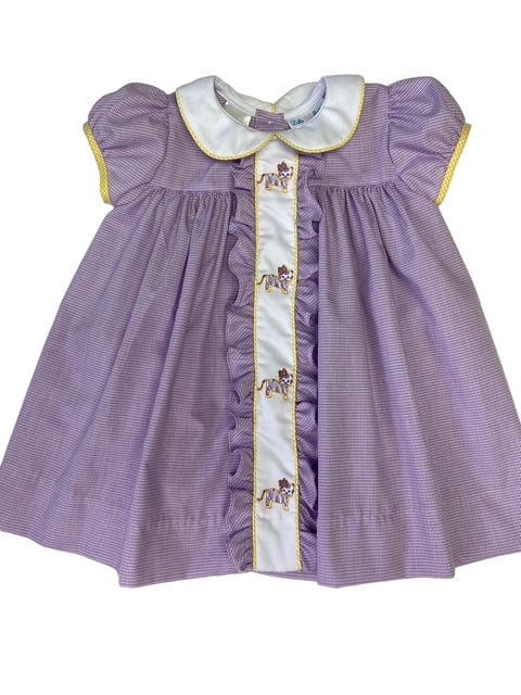 Lulu Bebe Molly LSU Tiger Embroidered Lavender Gingham Dress - Little Miss Muffin Children & Home
