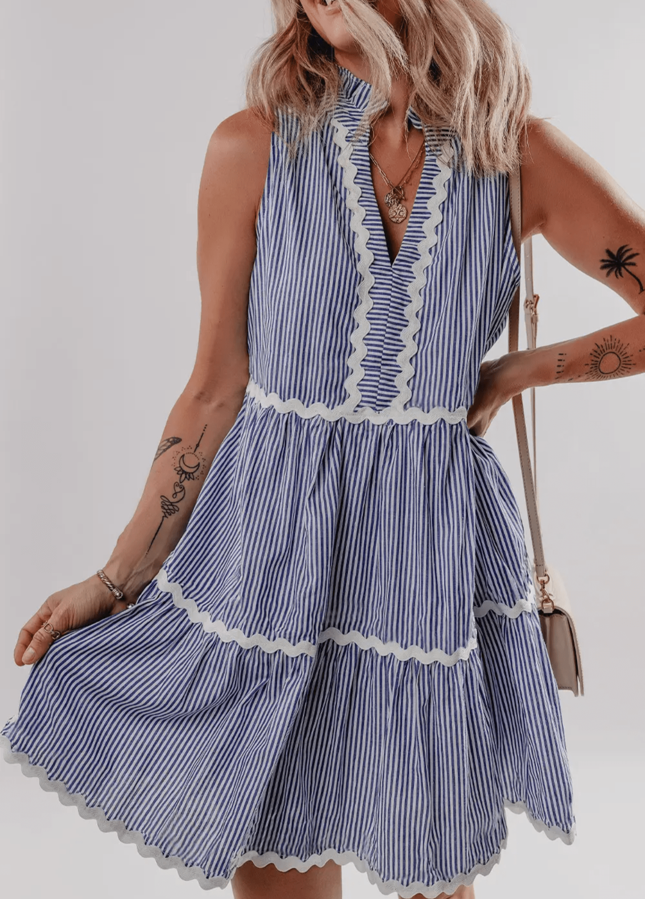 Aapparella Aapparella Striped Print Ric-Rac Trim Sleeveless Mini Dress - Little Miss Muffin Children & Home