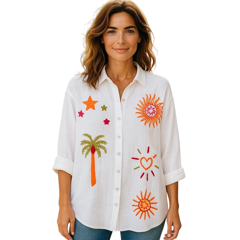 Loowie Palm & Sun Embroidered Oversized Gauze Shirt - Little Miss Muffin Children & Home