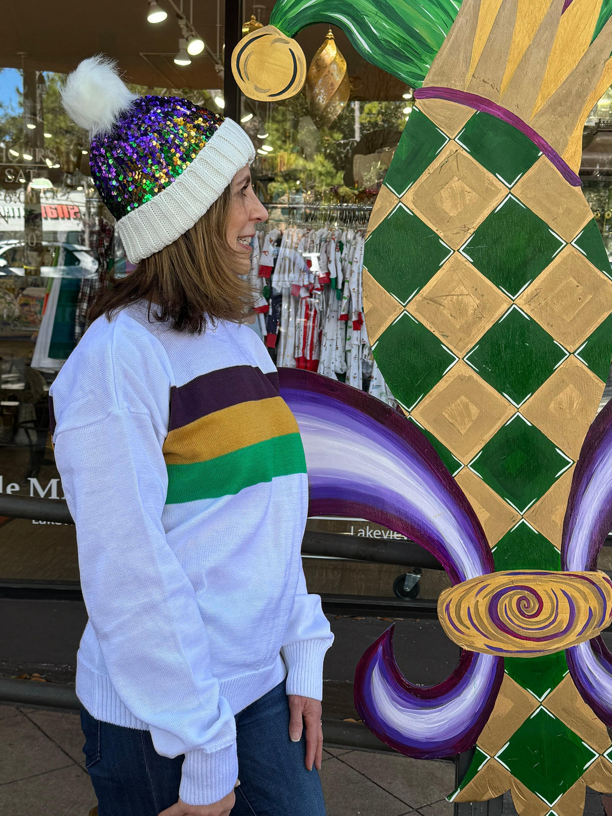 Lulu Bebe Lulu Bebe Women's Mardi Gras Sweater - Little Miss Muffin Children & Home