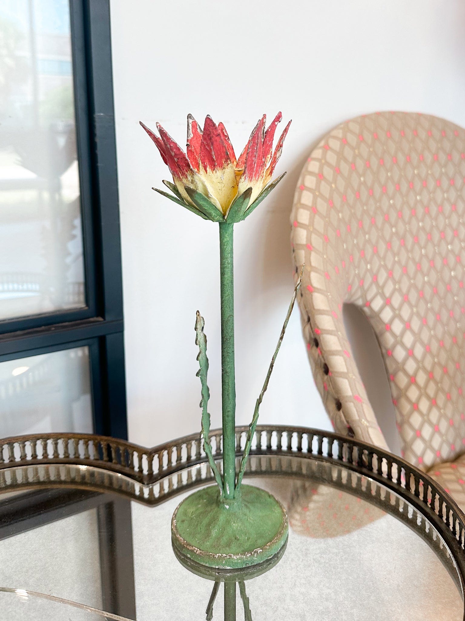 Creative Co-op Painted Metal Vintage Reproduction Toleware Flower Shaped Taper Holder, Distressed Finish, 3 Styles Available - Little Miss Muffin Children & Home