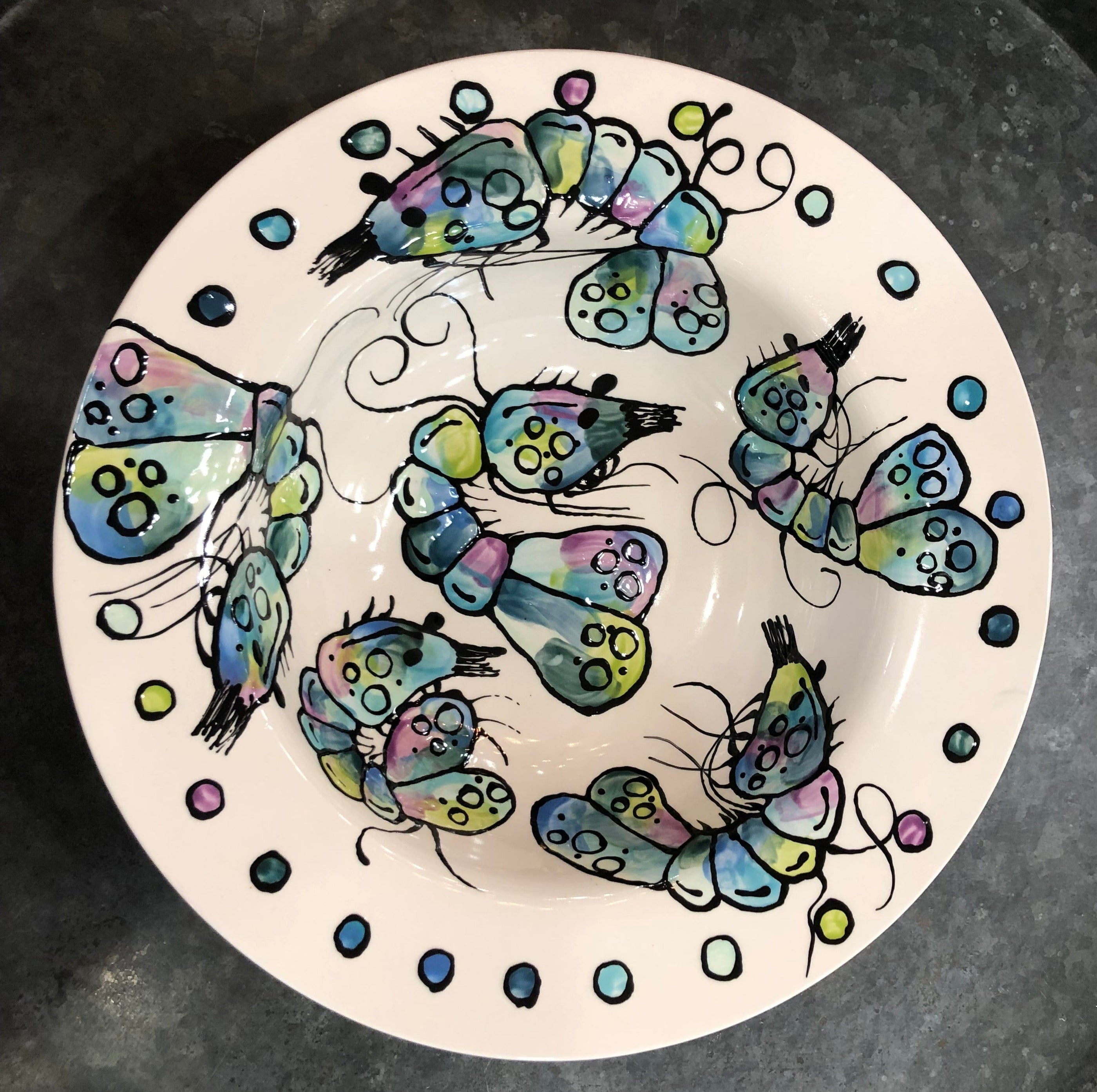 Rainbow Shrimp Round Bowl