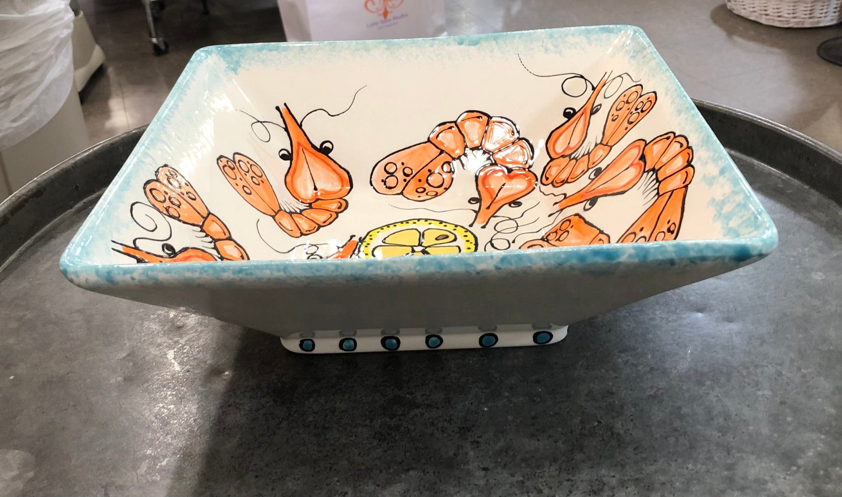 Jan Salzer Art Boiled Shrimp Large Square Bowl - Little Miss Muffin Children & Home