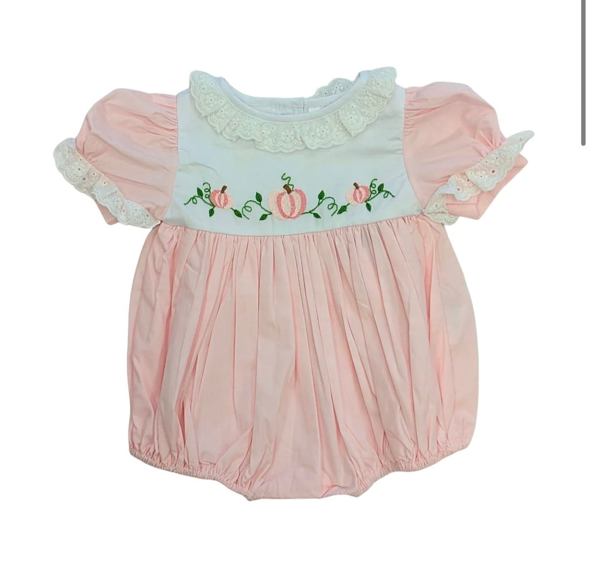 Isla Pink Hand Embroidered Pumpkin Ruffle Collared Bubble