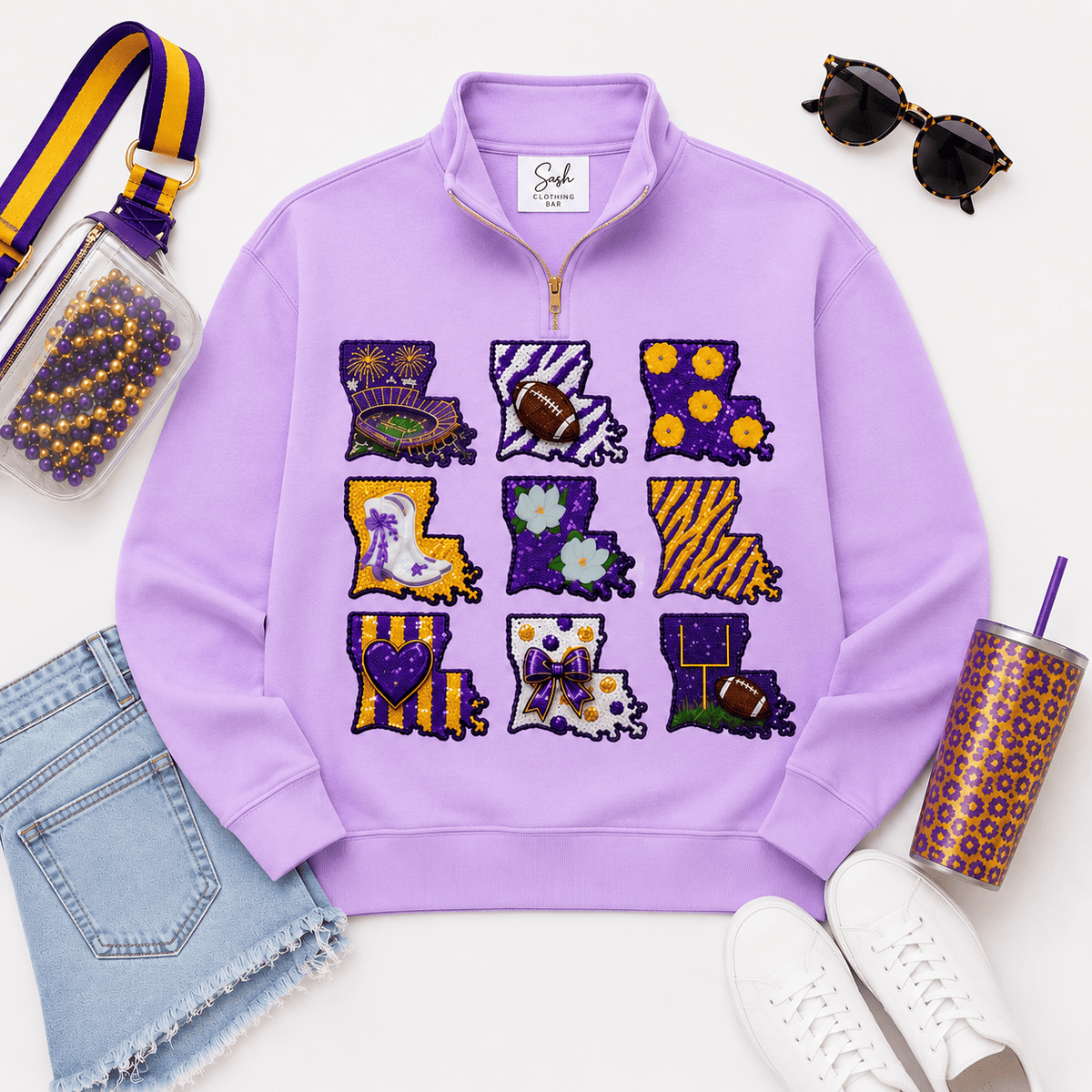 Louisiana Tigers Purple & Yellow Sequin Quarter Zip Sweatshirt