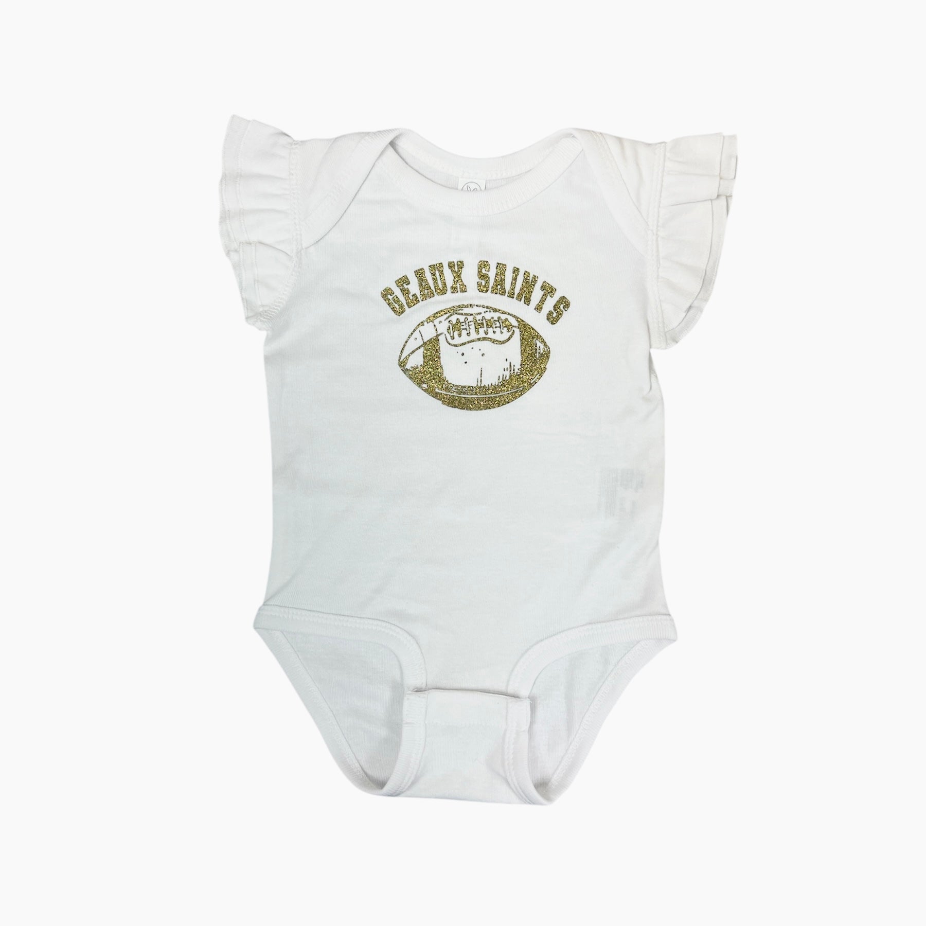 Whereable Art Geaux Saints Flutter Onesie in White - Little Miss Muffin Children & Home