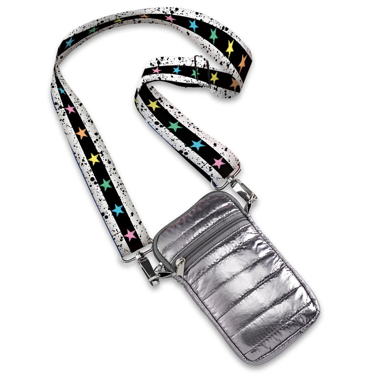 Top Trenz Top Trenz Gunmetal Puffer Crossbody Cell Phone Bag with Big City Strap - Little Miss Muffin Children & Home