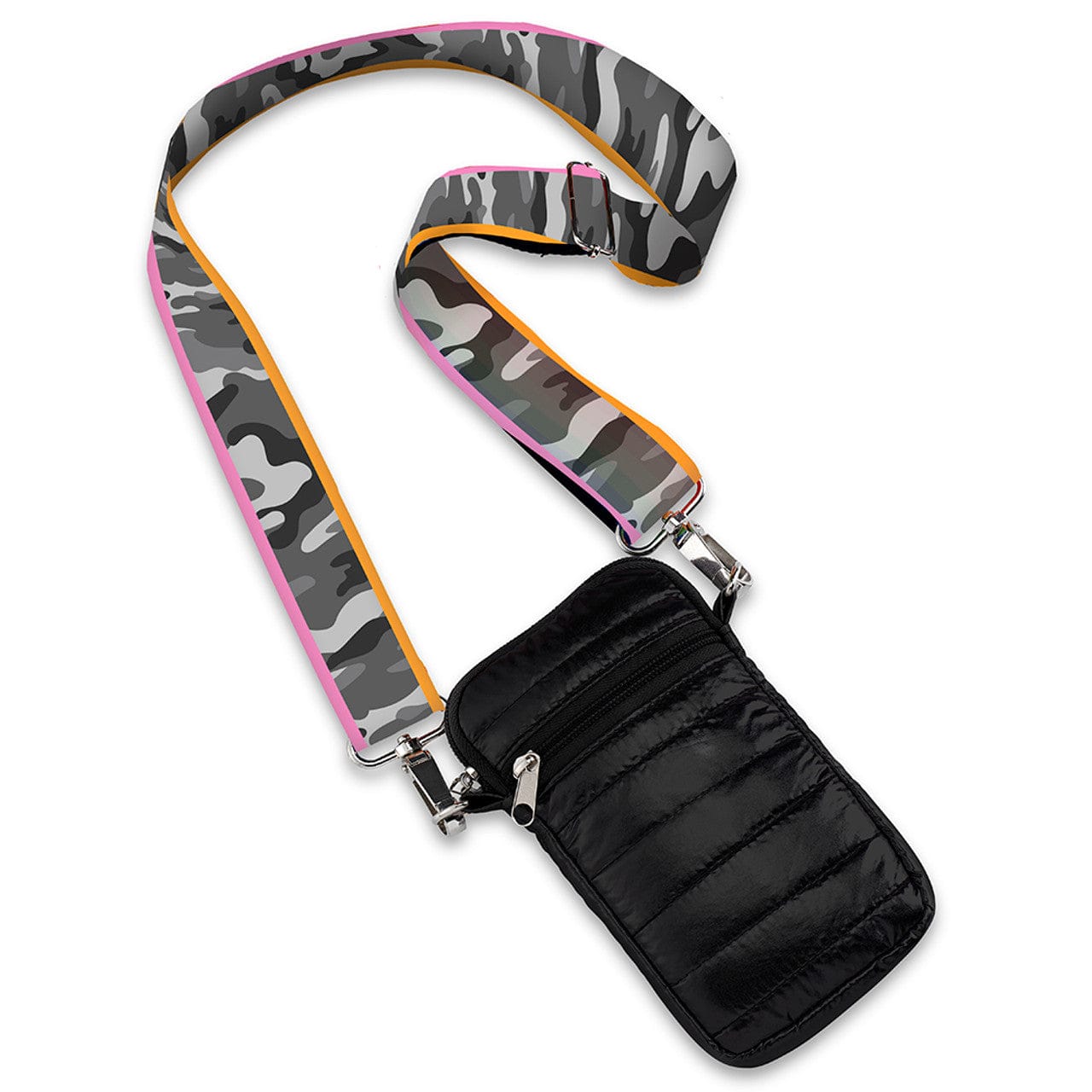 Top Trenz Top Trenz Black Puffer Crossbody Cell Phone Bag with Grey Camo Stripe Strap - Little Miss Muffin Children & Home