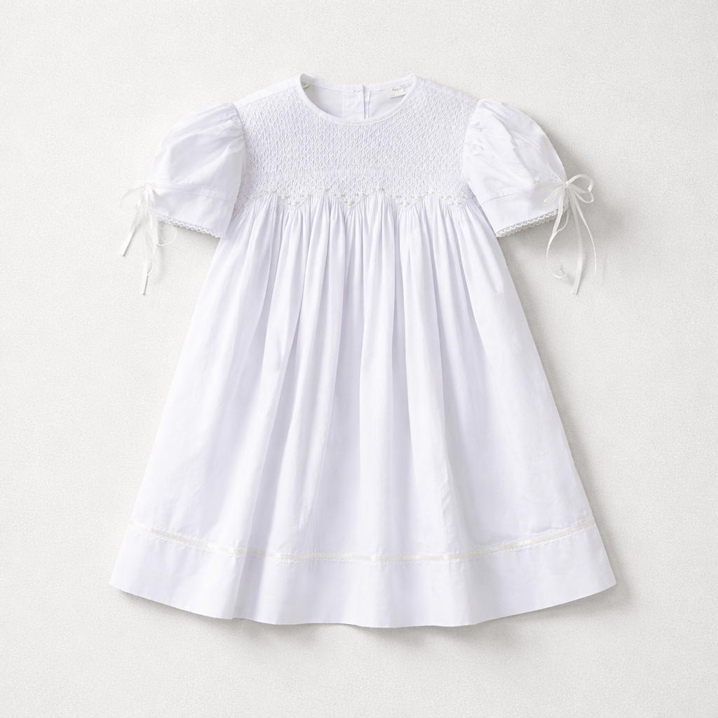 Nicole Smocked Bodice Dress in White