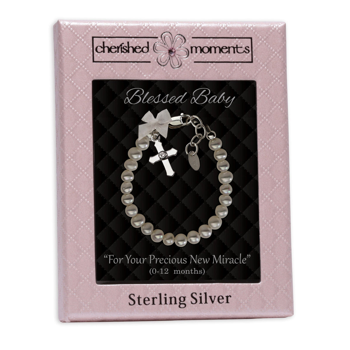 Cherished Moments Cherished Moments Freshwater Pearl Cross Charm Baptism Bracelet - Little Miss Muffin Children & Home